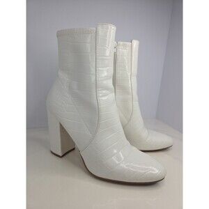 Aldo White Snakeskin Embossed High Heeled High Ankle Boots Zip Closure Size 10